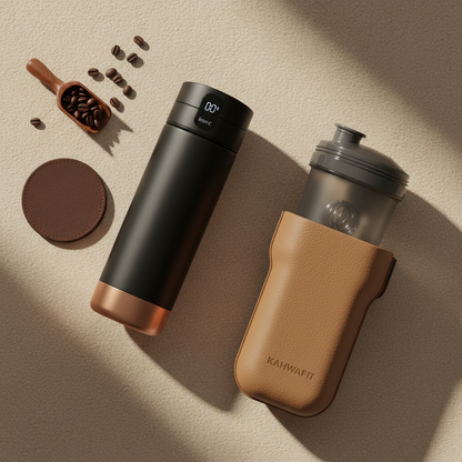 KahwaFit : Gourde intelligente isotherme + Tasse à protéines intelligente + Étui transport rigide — Disponible prochainement