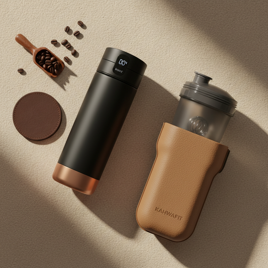 KahwaFit : Gourde intelligente isotherme + Tasse à protéines intelligente + Étui transport rigide — Disponible prochainement