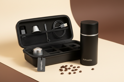 KahwaHot : Machine à expresso portable + Étui + Mug chauffant — Disponible prochainement